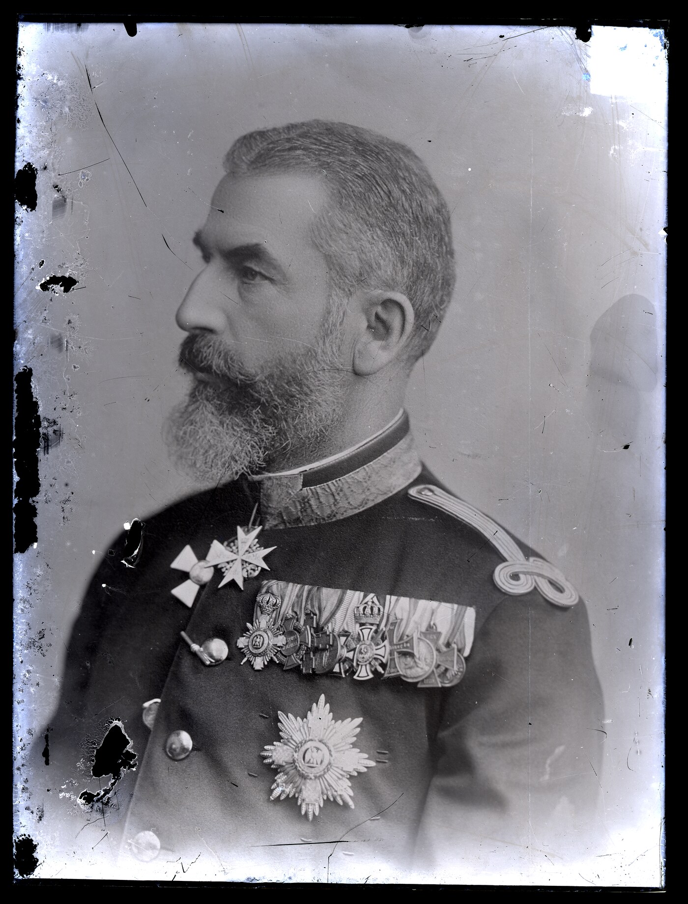 Portret în profil al regelui Carol I, în uniformă cu ordine