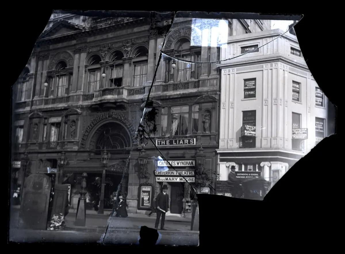 Broken glass negative: Ianaki Manakia in front of the Criterion Theatre, London